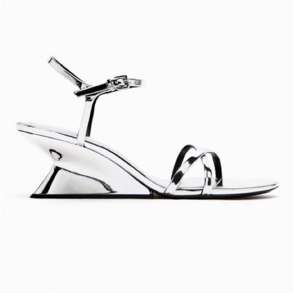 Zara Metallic Silver Strappy Heels